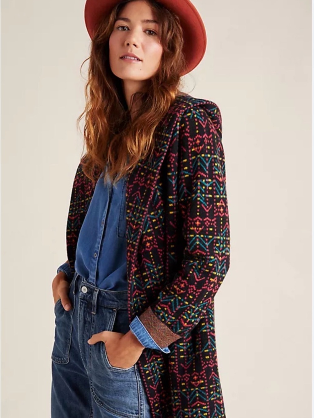 Anthropologie Field Flower Multicolor Kerry Hooded Wool Sweater Jacket S